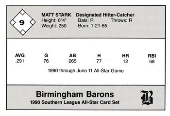 1990 Jennings Southern League All-Stars #9 Matt Stark Back