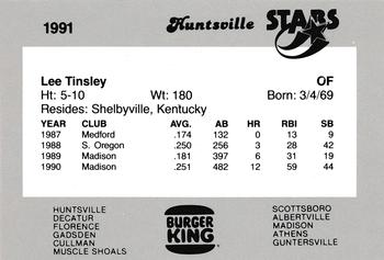 1991 Burger King Huntsville Stars #NNO Lee Tinsley Back