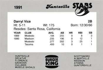 1991 Burger King Huntsville Stars #NNO Darryl Vice Back