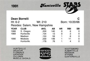 1991 Burger King Huntsville Stars #NNO Dean Borrelli Back