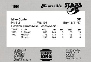 1991 Burger King Huntsville Stars #NNO Mike Conte Back