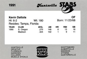1991 Burger King Huntsville Stars #NNO Kevin Dattola Back