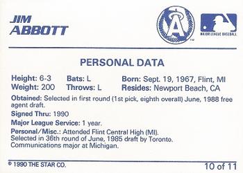 1990 Star Jim Abbott #10 Jim Abbott Back