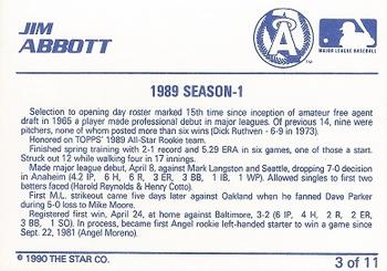 1990 Star Jim Abbott #3 Jim Abbott Back