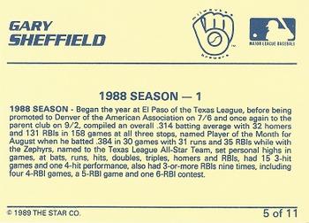 1989 Star Gary Sheffield #5 Gary Sheffield Back