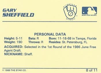 1989 Star Gary Sheffield #8 Gary Sheffield Back