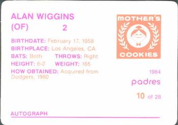 1984 Mother's Cookies San Diego Padres #10 Alan Wiggins Back