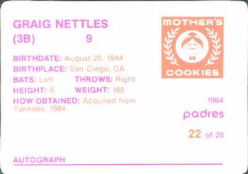 1984 Mother's Cookies San Diego Padres #22 Graig Nettles Back