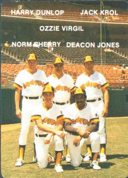 1984 Mother's Cookies San Diego Padres #27 Padres' Coaches - Harry Dunlop / Jack Krol / Ozzie Virgil Sr. / Norm Sherry / Deacon Jones Front