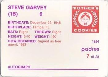1984 Mother's Cookies San Diego Padres #7 Steve Garvey Back