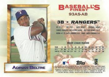 2013 Finest - 1993 Finest All-Stars #93AS-AB Adrian Beltre Back