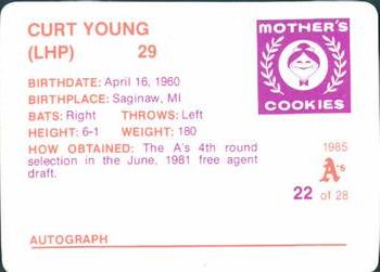 1985 Mother's Cookies Oakland Athletics #22 Curt Young Back