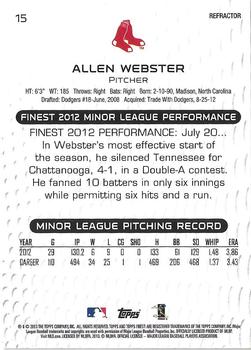 2013 Finest - Gold Refractors #15 Allen Webster Back