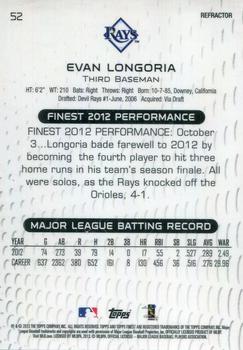2013 Finest - Gold Refractors #52 Evan Longoria Back