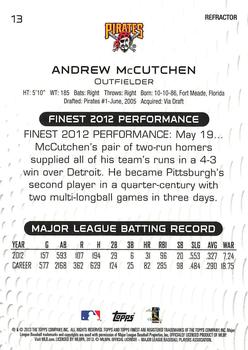 2013 Finest - Green Refractors #13 Andrew McCutchen Back