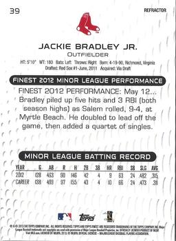 2013 Finest - Green Refractors #39 Jackie Bradley Jr. Back