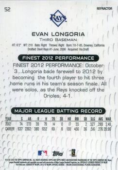 2013 Finest - Green Refractors #52 Evan Longoria Back