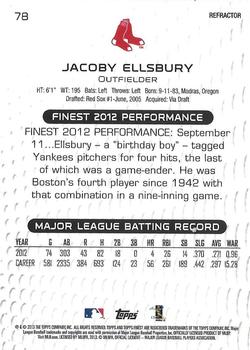2013 Finest - Green Refractors #78 Jacoby Ellsbury Back