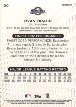 2013 Finest - Green Refractors #90 Ryan Braun Back
