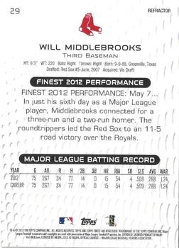2013 Finest - Orange Refractors #29 Will Middlebrooks Back