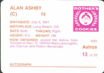 1985 Mother's Cookies Houston Astros #13 Alan Ashby Back