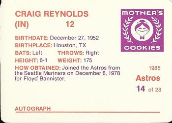 1985 Mother's Cookies Houston Astros #14 Craig Reynolds Back