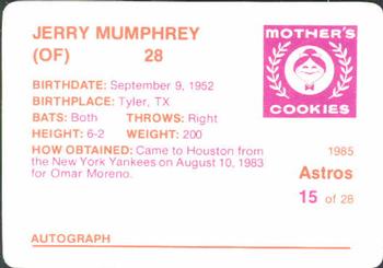 1985 Mother's Cookies Houston Astros #15 Jerry Mumphrey Back
