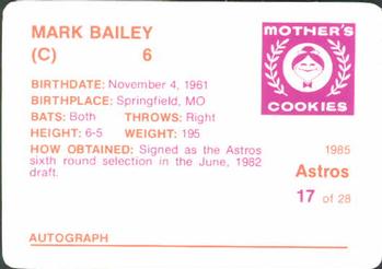1985 Mother's Cookies Houston Astros #17 Mark Bailey Back