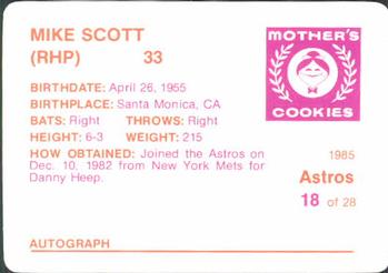 1985 Mother's Cookies Houston Astros #18 Mike Scott Back