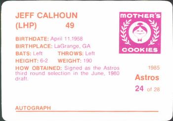 1985 Mother's Cookies Houston Astros #24 Jeff Calhoun Back