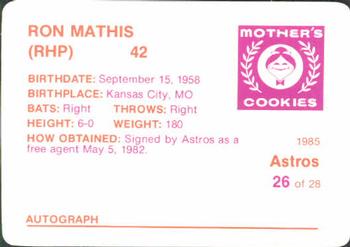 1985 Mother's Cookies Houston Astros #26 Ron Mathis Back