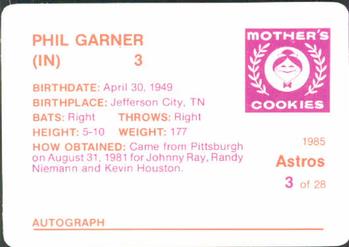 1985 Mother's Cookies Houston Astros #3 Phil Garner Back
