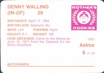 1985 Mother's Cookies Houston Astros #5 Denny Walling Back