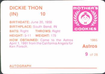 1985 Mother's Cookies Houston Astros #9 Dickie Thon Back
