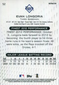 2013 Finest - Red Refractors #52 Evan Longoria Back