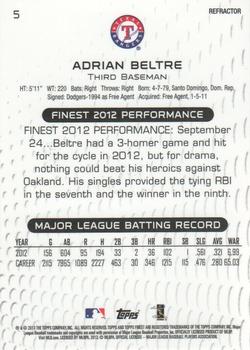 2013 Finest - Refractors #5 Adrian Beltre Back