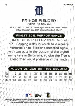 2013 Finest - Refractors #8 Prince Fielder Back