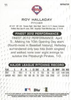 2013 Finest - Refractors #11 Roy Halladay Back