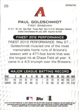 2013 Finest - Refractors #26 Paul Goldschmidt Back