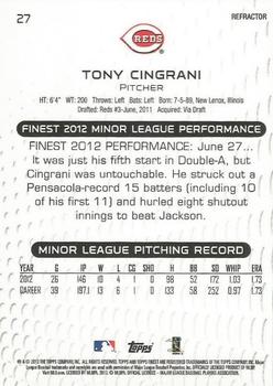 2013 Finest - Refractors #27 Tony Cingrani Back