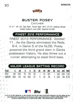 2013 Finest - Refractors #30 Buster Posey Back