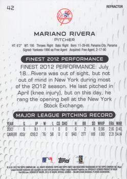2013 Finest - Refractors #42 Mariano Rivera Back
