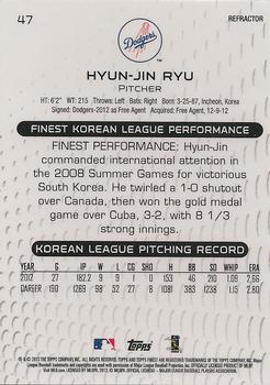 2013 Finest - Refractors #47 Hyun-Jin Ryu Back