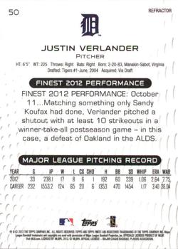 2013 Finest - Refractors #50 Justin Verlander Back