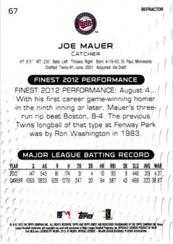 2013 Finest - Refractors #67 Joe Mauer Back