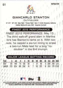 2013 Finest - Refractors #81 Giancarlo Stanton Back