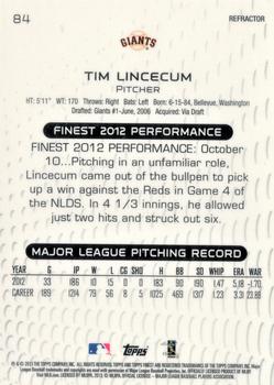 2013 Finest - Refractors #84 Tim Lincecum Back