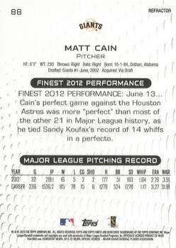 2013 Finest - Refractors #88 Matt Cain Back
