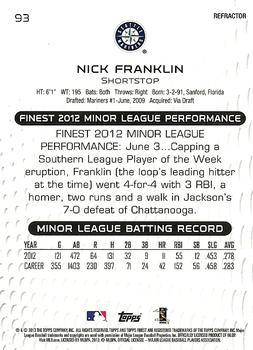 2013 Finest - Refractors #93 Nick Franklin Back