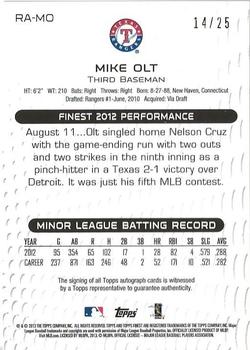 2013 Finest - Rookie Autographs Red Refractors #RA-MO Mike Olt Back
